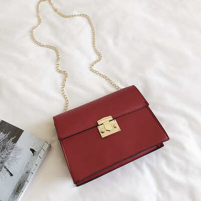 

Ins simple texture lock small square bag female 2019 new Korean version of the wild girl chain shoulder Messenger bag