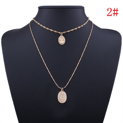 

2018 New Fashion Religious Style Geometric Rosary Cross Pendant Chain Alloy Necklace Jewelry