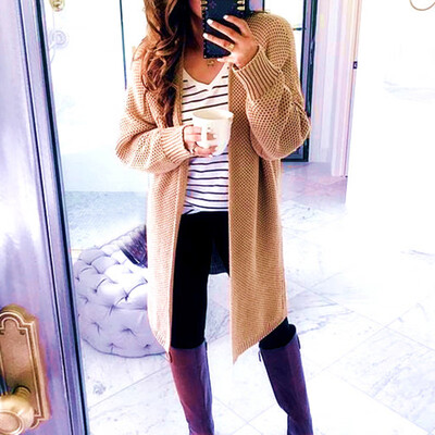 

Womens Fashion Casual Long Cardigan Sweater Tops Coat Loose Fit Solid Color