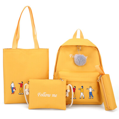 

Four-piece bag womens Korean high school double-shoulder bag womens backpack canvas high school small&fresh