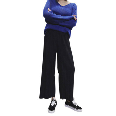 

Hot Sale Women High Waist Chiffon Trousers Pants Loose Casual Style Solid Color Pants Wide Leg Pants
