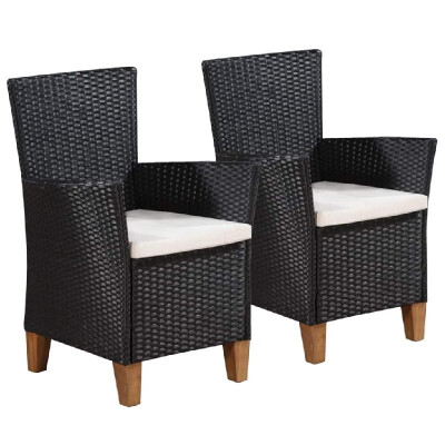 

Outdoor Chairs with Cushions 2 pcs Poly Rattan Black