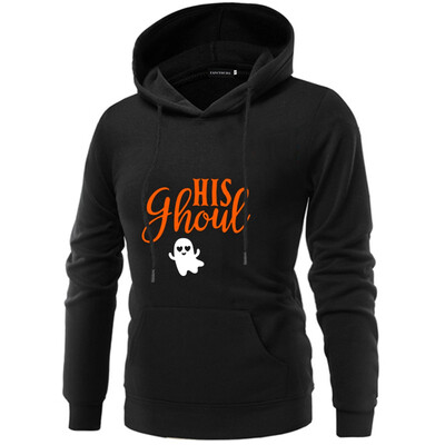 

New Autumn And Winter Couple Halloween Hoodie Her Boo His Ghoul Printed Hooded Sweatshirt Pullover Tops