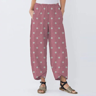

Women Casual Lantern Split Dot Print Plus Size Loose Beach Long Pants Trousers