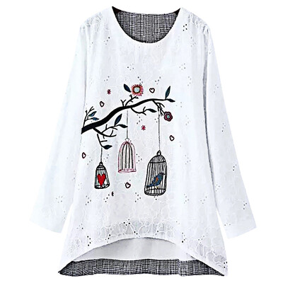 

Plus Size Embroidered High Low Blouse