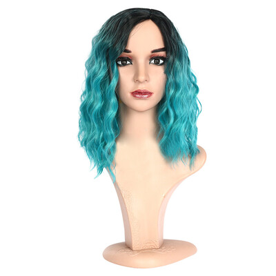 

Gobestart Synthetic Gray Blue Short Hair Wigs for Women Long Water False Hair Wave