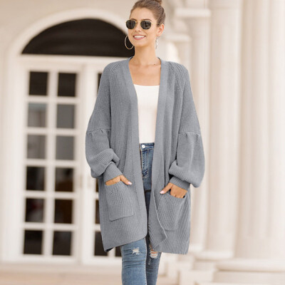 

Tailored Women Casual Long Sleeve Knitted Sweater Pockets Long Cardigan Top Coat Outwear