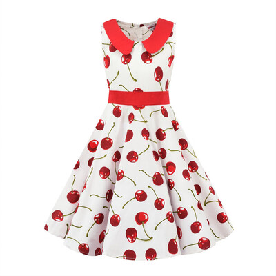 

Kids Teen Children Girls 1950s Retro Sleeveless Cherry Print Princess Dress