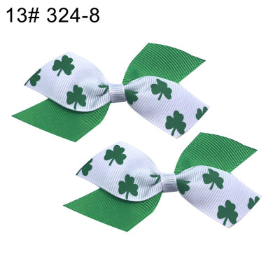 

12Pcs Lovely Saint Patricks Day Shamrock Girls Hair Clip Bow Hairpin Headwear