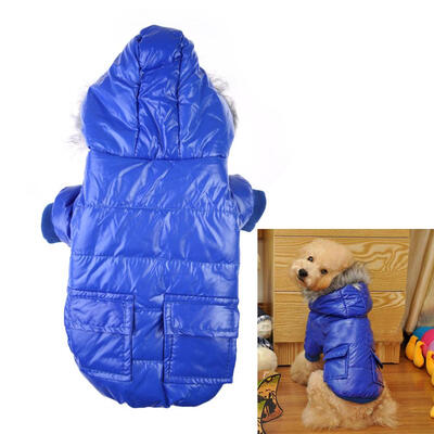 

Cute Pet Dog Warm Hooded Winter Polyester Coat Two Pocket Jacket Clothes