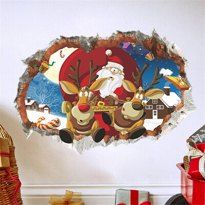 

Tailored 3D Broken Hole Merry Christmas Household Room Wall Sticker Decor Decal Removable