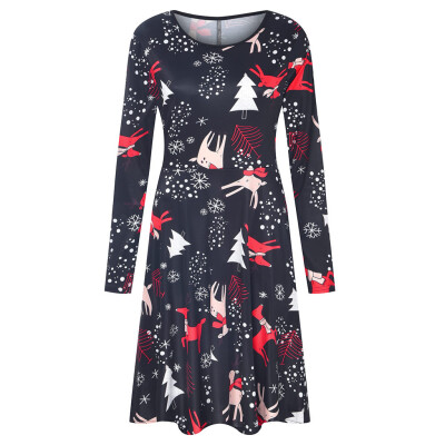 

Tailored Womens Stylish O Collar Splice Print Long Sleeve Dress Long Dress