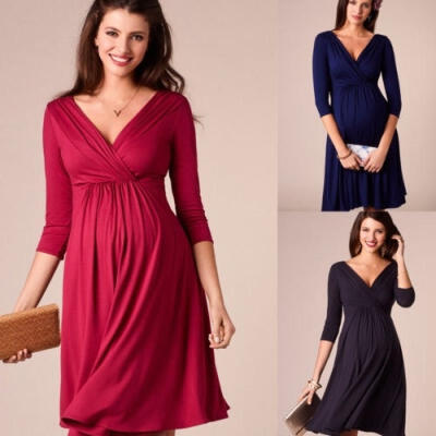 

Pregnant Women V Neck Wrap Maxi Long Dress Maternity Photography Prop Clothes US