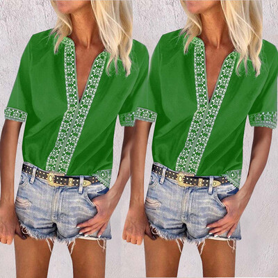 

Starmoon Fashion Womens National Style Beach Sunscreen Short Sleeves Print Top Blouse