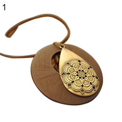 

Women Vintage Hollow Carving Waterdrop Wood Velvet Rope Sweater Necklace Jewelry