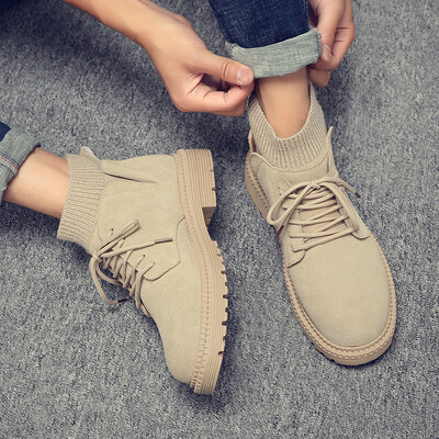 

Mens leather tooling desert boots outdoor mens Martin shoes high to help mens boots socks mouth men
