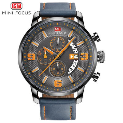 

MINI FOCUS Mens Watch Sports Multifunction Alloy Quartz Watches Rotating Calendar Waterproof Leather Belt MF0025G