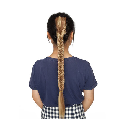 

21 Inches Ponytail Fishtail Braid Extension Long Clip on Bun with Claw Clip Synthetic Ponytail Hairpieces