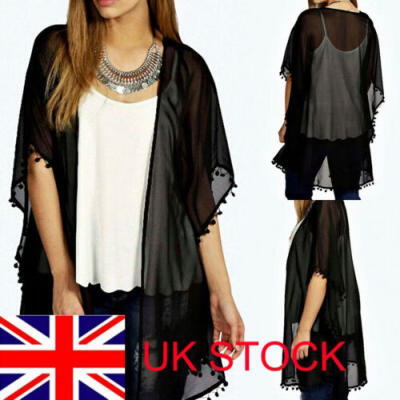 

UK Women Lace Crochet Sheer Party Evening Cardigan Loose Tops Coat Jacket Kimono