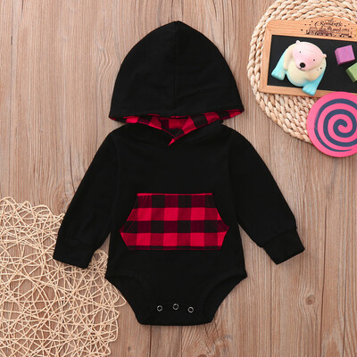 

Newborn Baby Girls Boys Clothes Long Sleeve Pocket Plaid Romper HoodieJumpsuit