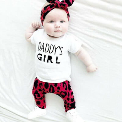 

Newborn Baby Kids Girl Leopard print Clothes Tops T-shirtPants Headband Outfits