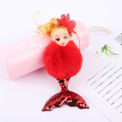 

Creative new mermaid Key Chains Animal Mermaid Keychain Lovely Rabbit Fur Ball Car Keyring Women Key Holder Bag Jewelry