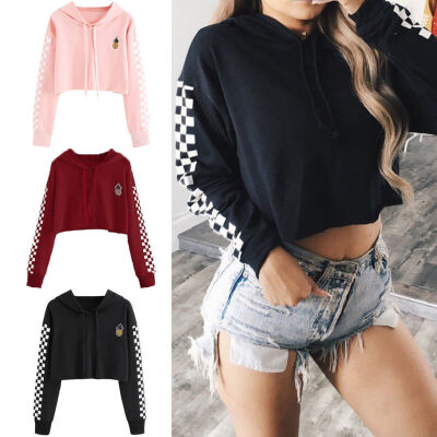 

Women Crop Top Hooded Long Sleeve Sweatshirt Full Hoodie Sweatshirt Sports Wear