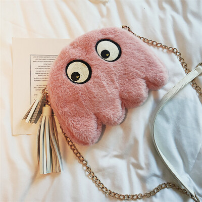 

Winter Brand Design Cute Cartoon Plush Octopus Girl Messenger Bag Fur Fashion Women Chain Shoulder Woman Big Eyes Crossbody Bag
