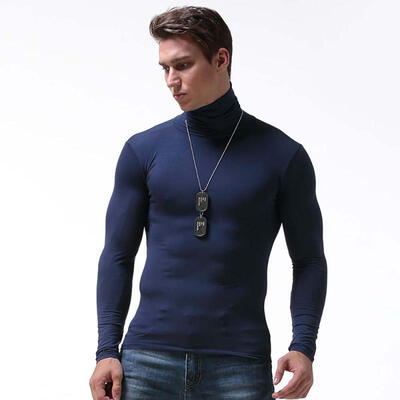 

Mens Solid High Collar Long Sleeve Thermal Underwear Slim Fit Stretchy Modal Cotton Shirt