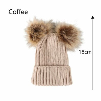 

Warm Animal Winter Woman Hat Parent-child Baby Cap Double Ball Beanie b