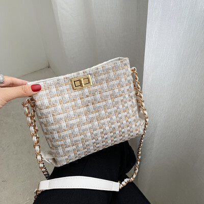 

Tailored Fashion Women Retro Weave Wool Bucket Bag Crossbody Bag Chain Shoulder Bags