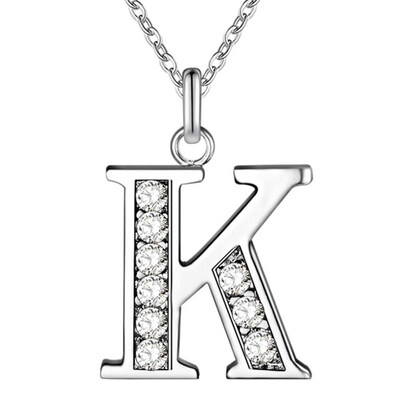 

Simple Shiny Zircon 26 English Letters Pendant Women Men Thin Necklaces Jewelry