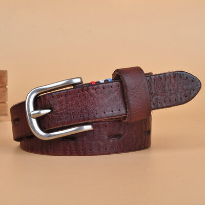 

Ladies leather belt simple Korean version of the retro handmade Europe&the United States hollow versatile old washed