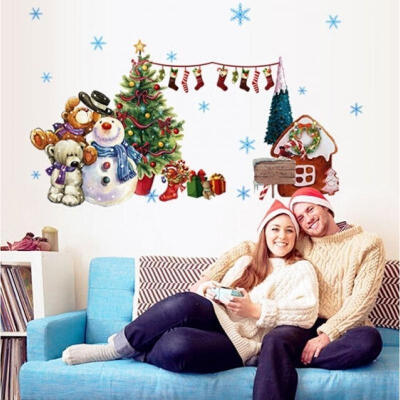 

Snowflake Merry Christmas Snowman Socks Wall Sticker Decals Window Decor