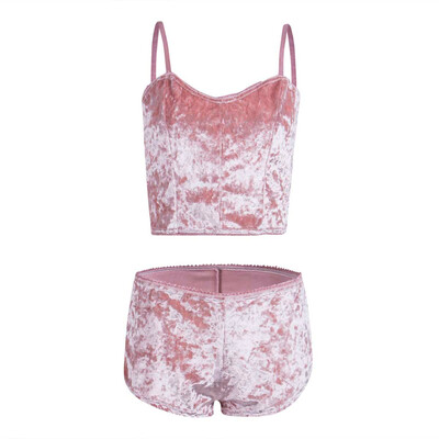 

Womens Underwear Sexy Lingerie Pajamas Velvet Crop Tops Bralette&Panty Sets
