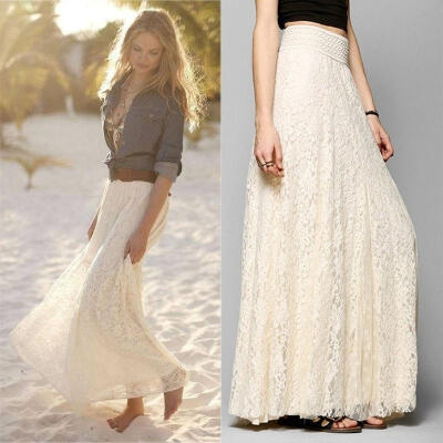 

Fashion Womens Lace Layered Hitched Maxi Skirt A Line Gypsy Boho Long Asymmetric Summer
