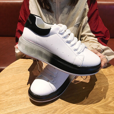 

White shoes female summer Korean ins tide round head lace-up shoes Joker breathable thick soled canvas shoes