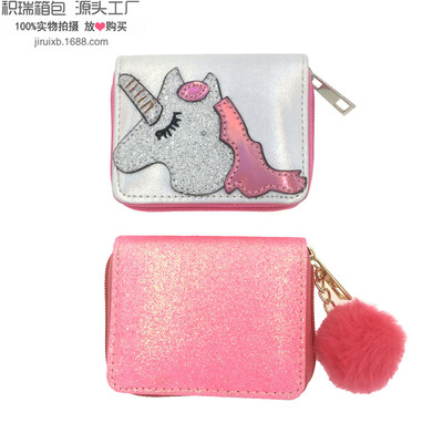

Explosion unicorn colorful purse childrens clutch bag student ladies short zipper bag