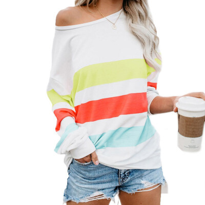 

Women Stripes Print Patchwork Sweatshirt Autumn Long Sleeve O Neck Femme Pullovers Tops Loose Casual Womens Clothing 2019