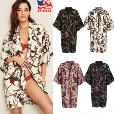 

Women Ladies Floral Cardigan Summer Bikini Cover Up Shawl Kimono Beach Blouse US