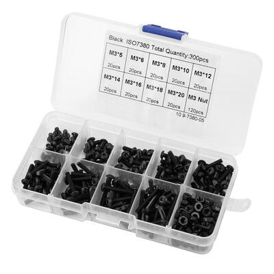 

Greensen 300pcs M3 Black 109 Grade Button Head Hex Socket Screw Bolt Nut Assortment Kit