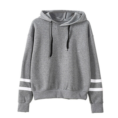 

Casual Women Solid Color Hoodies Striped Long Sleeve Loose Hooded Sweatshirt