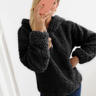 

Nomeni Women Casual Solid Hoodie O-Collar Full Sleeve Warm Jumper Outwears Top Blouse