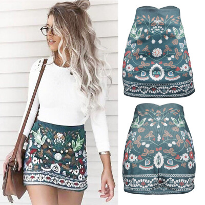 

Roseonmyhand Womens High Waist Floral Printed Short A-Line Skirt Bodycon Mini Skirt