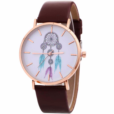 

〖Follure〗Women Wind Chimes Pattern Quartz Watch Leather Strap Belt Table Watch BK