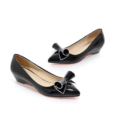 

IDIFU Womens Comfy Bowknot Pointed Toe Low Cut Wedge Low Heel Slip on Pumps Shoes