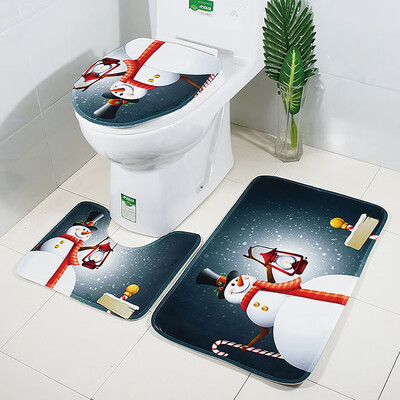 

Siaonvr Christmas Print Toilet Bathroom Mat Three-Piece Floor Mat Carpet Set