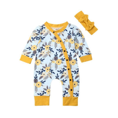 

Toddler Newborn Baby Girl Floral Cotton Romper Jumpsuit Headband Outfits Clothes