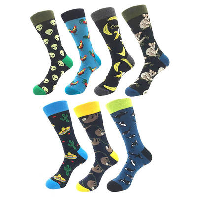 

4 Pairs Random Color Socks Funny With Cartoon Animal Bomb Design Crew Cotton Breathable Neutral Socks 40-46 Size
