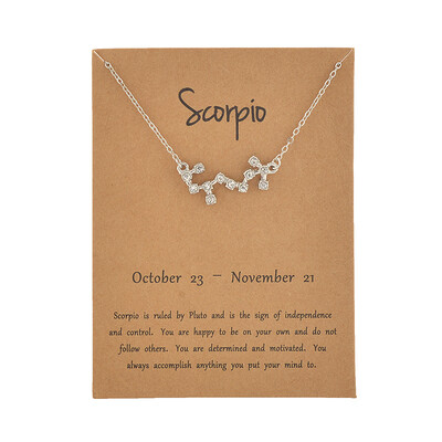 

Brown Card Fashion Jewelry Zodiac Crystal Star Sign 12 constellation Pendant Necklace For Women